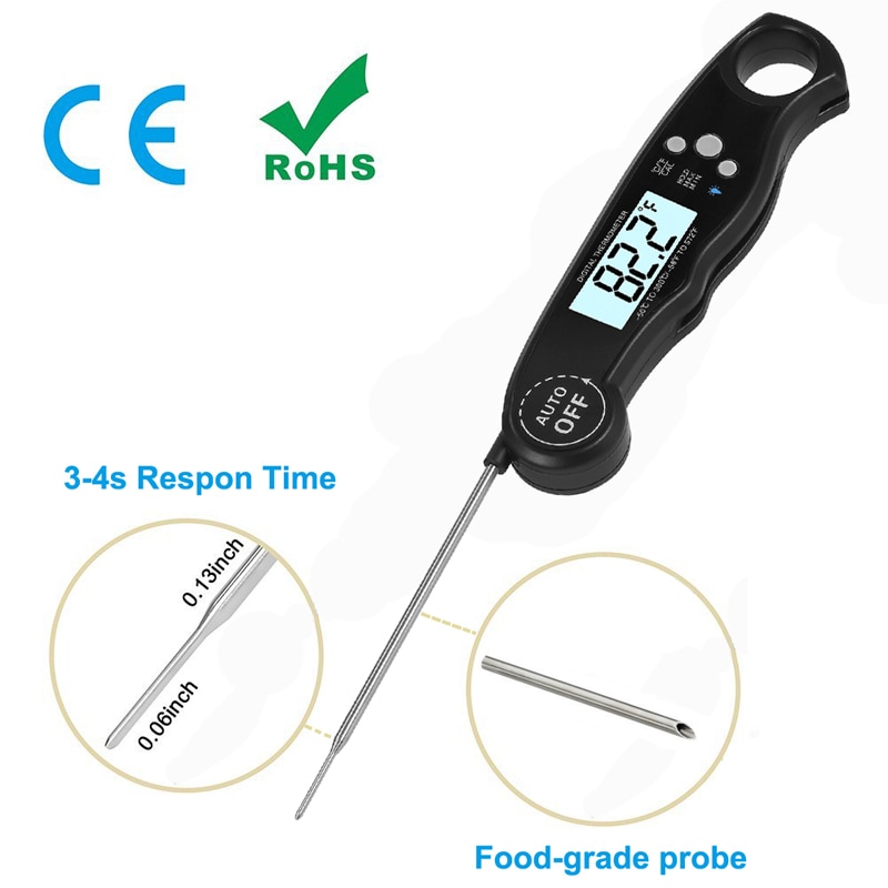 Digital Meat Thermometer Waterproof Instant with Calibration and Back light