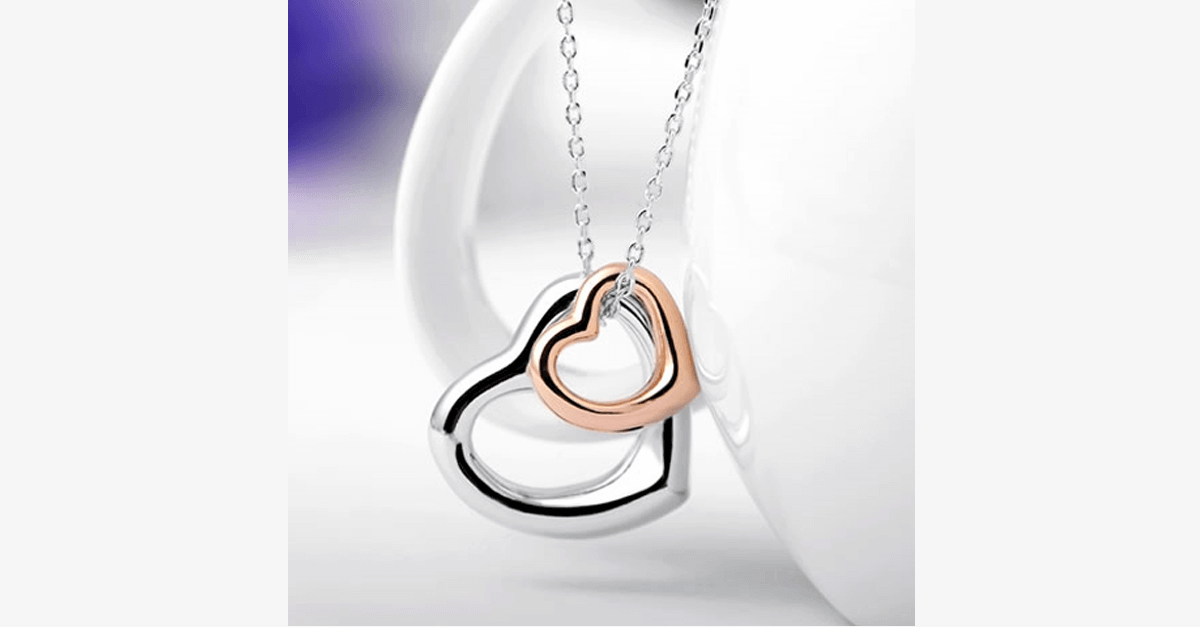 Double Heart Gold Silver Overlay Pendant Fashionable Lobster Clasp Gold Plated Pendant For Her