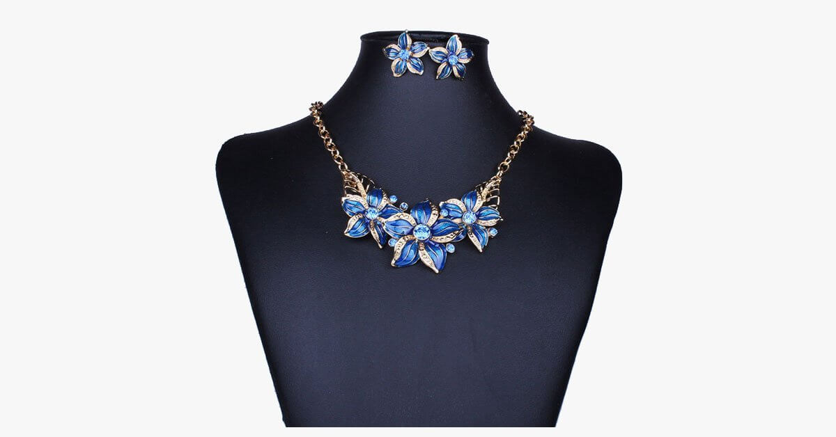 Enamel Flower Statement Necklace Set