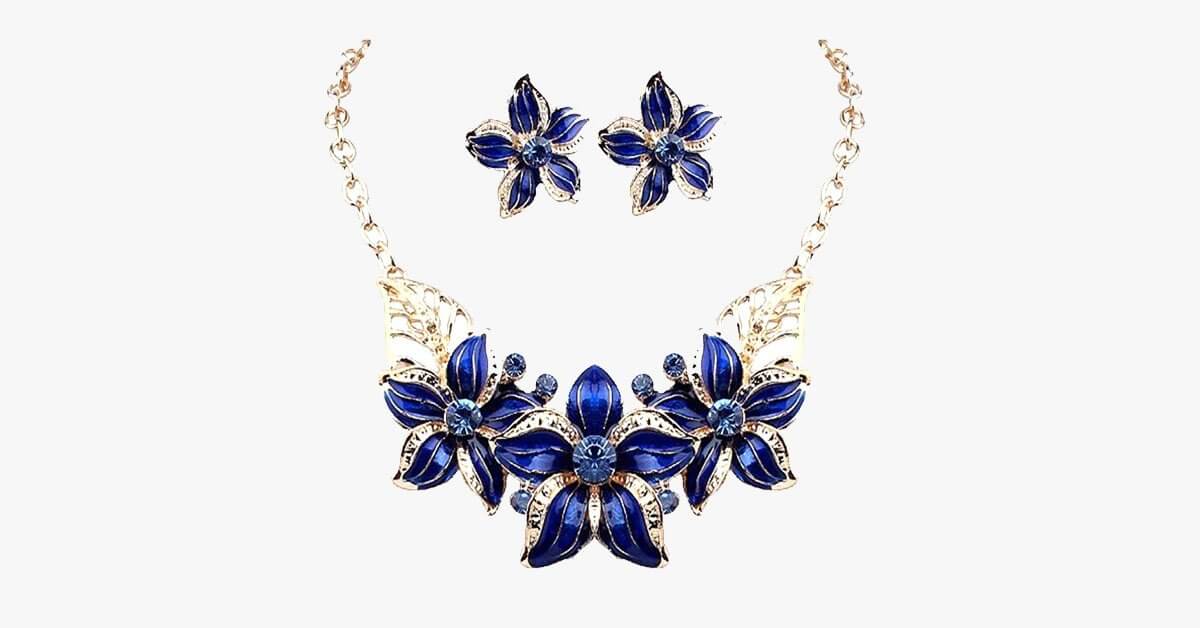 Enamel Flower Statement Necklace Set