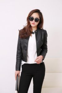 European Style O Neck Pu Leather Jacket