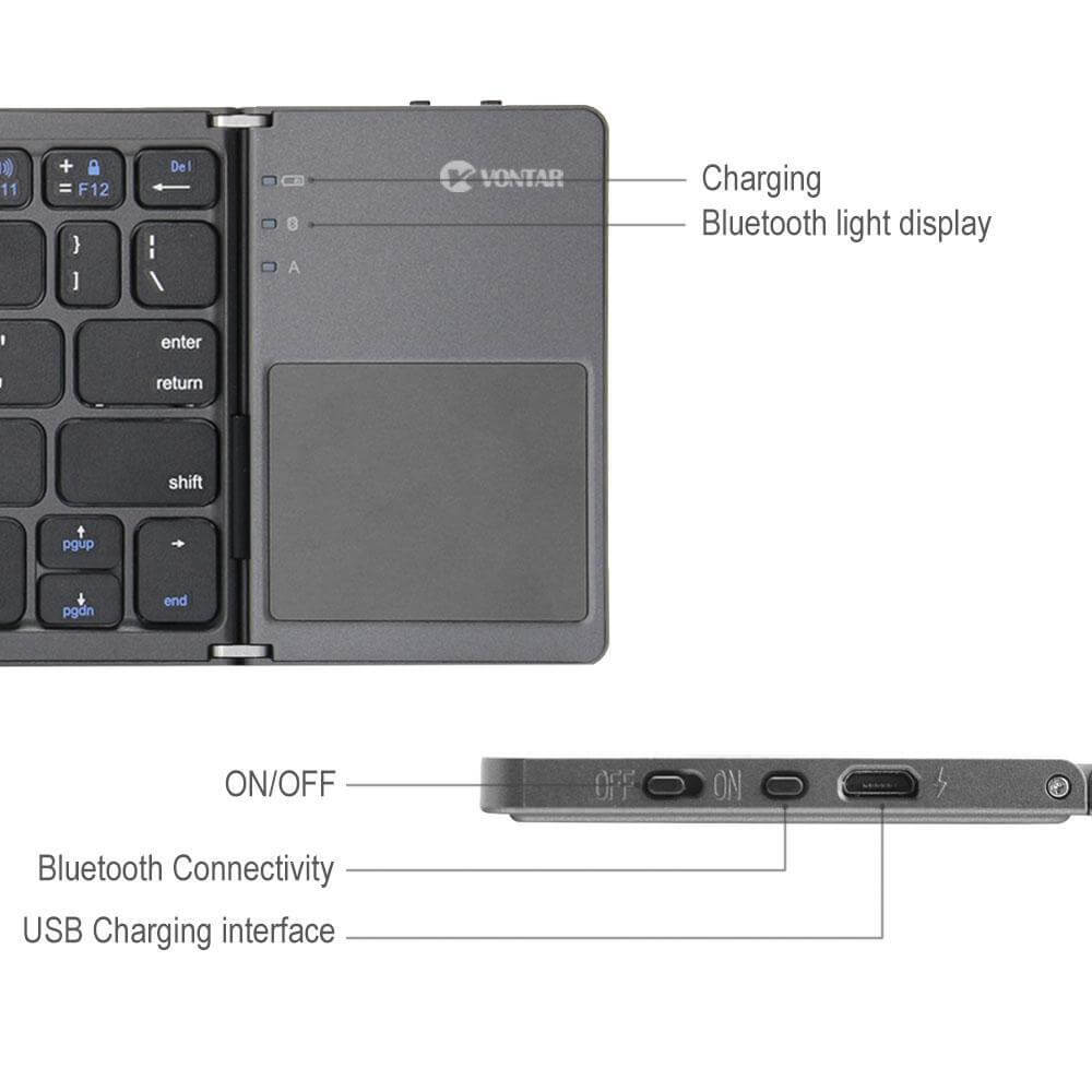 Foldable Keyboard Folding Keyboard Touchpad Bluetooth Wireless