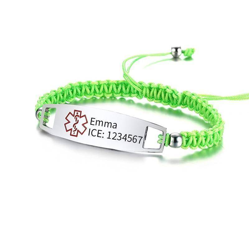 Free Engraving Medic Alert Id Bracelets For Women Man With Light Green Nylon Rope Braided Band 5 90 11 02
