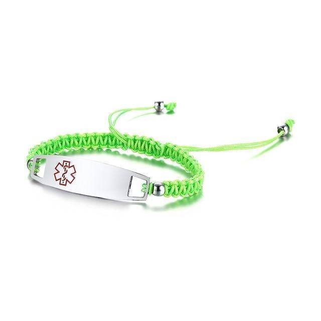 Free Engraving Medic Alert Id Bracelets For Women Man With Light Green Nylon Rope Braided Band 5 90 11 02
