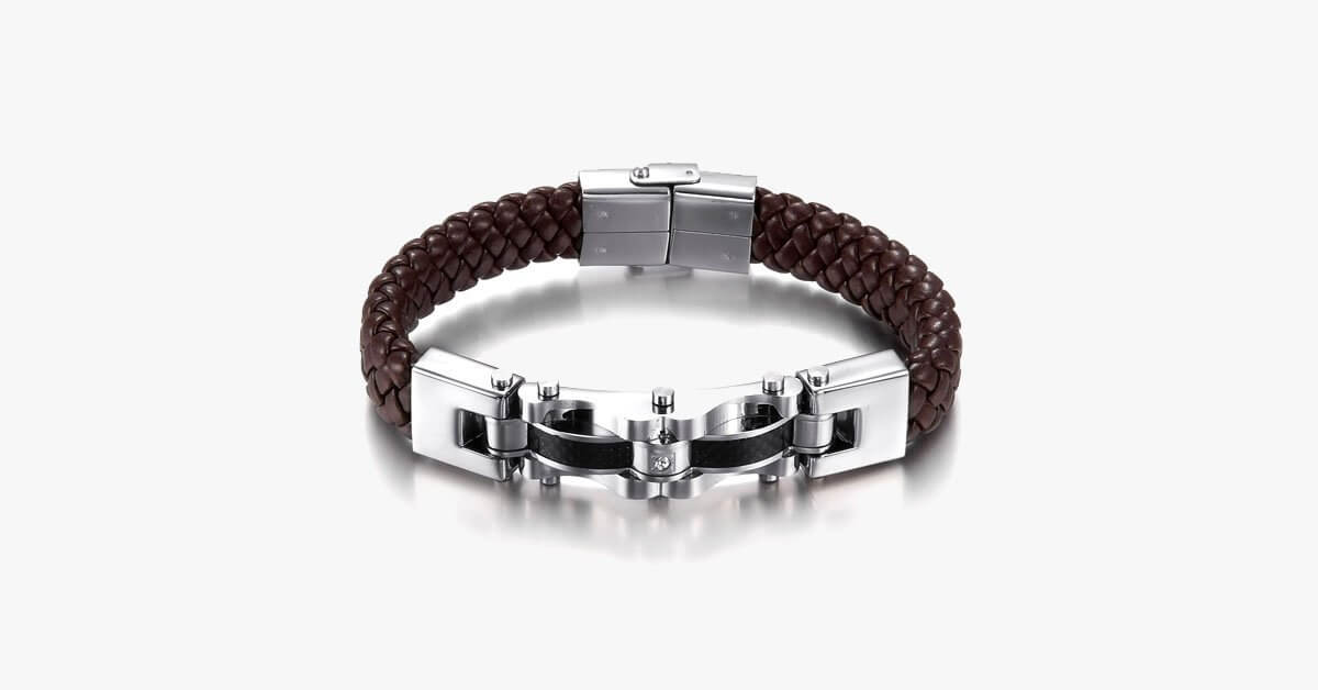 Genuine Leather Titanium Male Bracelet