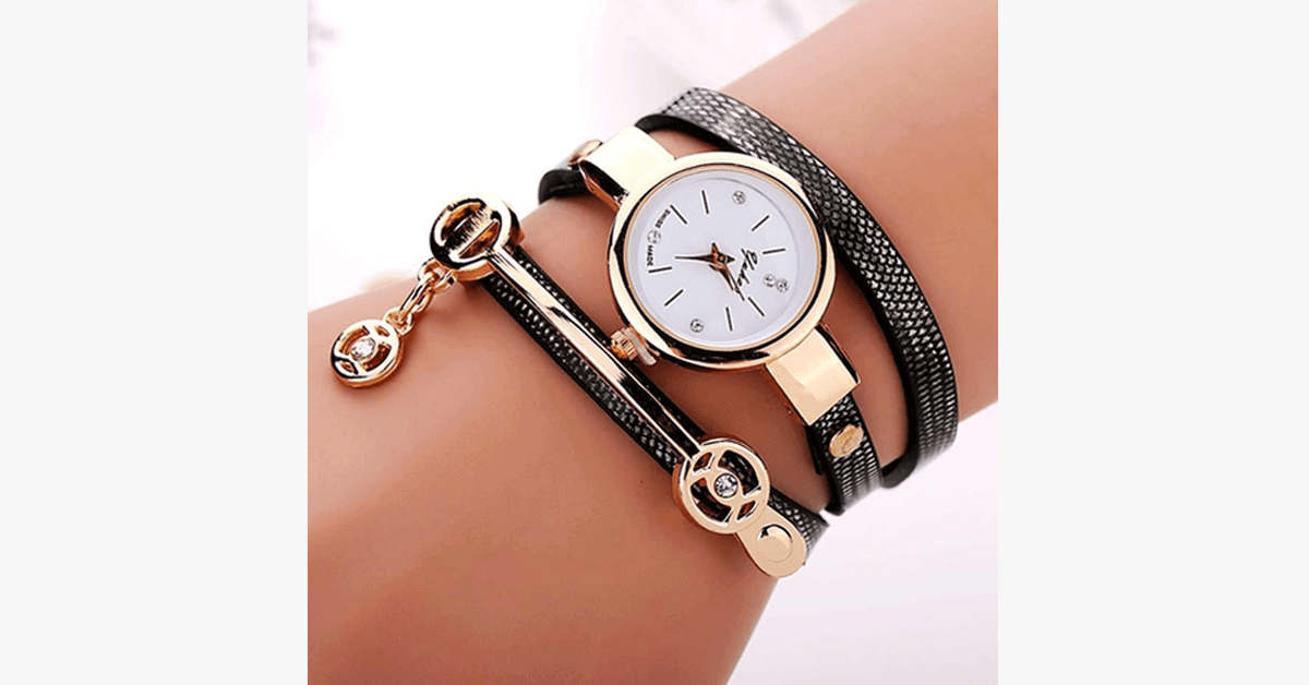 Gold Charm Wrap Watch Multi Color Vegan Leather Watch For Stylish People