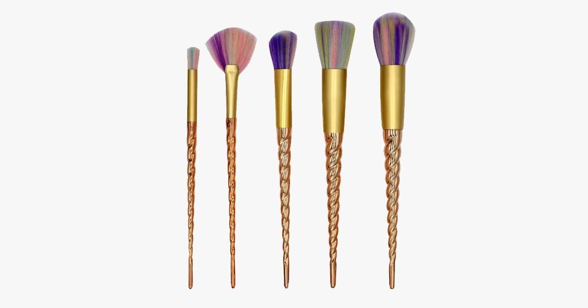 Gold Twisted Unicorn Makeup Brush Set With 5Synthetic Brushes Gives You The Perfect Makeup