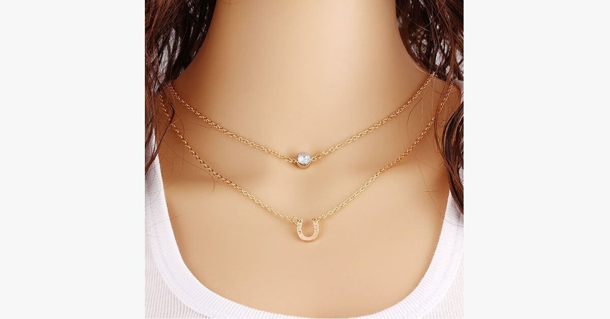 Good Luck Crystal Horse Hoof Multi Layer Necklace