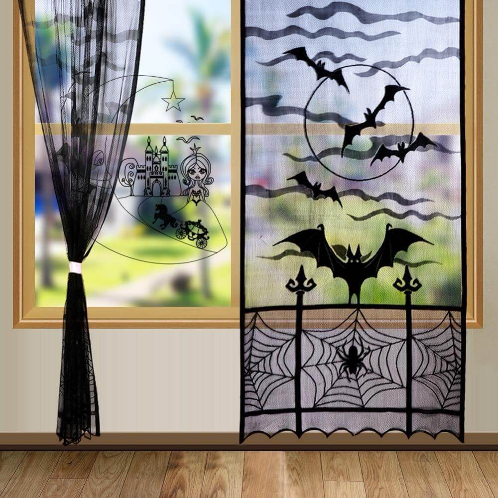 Halloween Curtains Spiderweb Lace Party Door Decorations