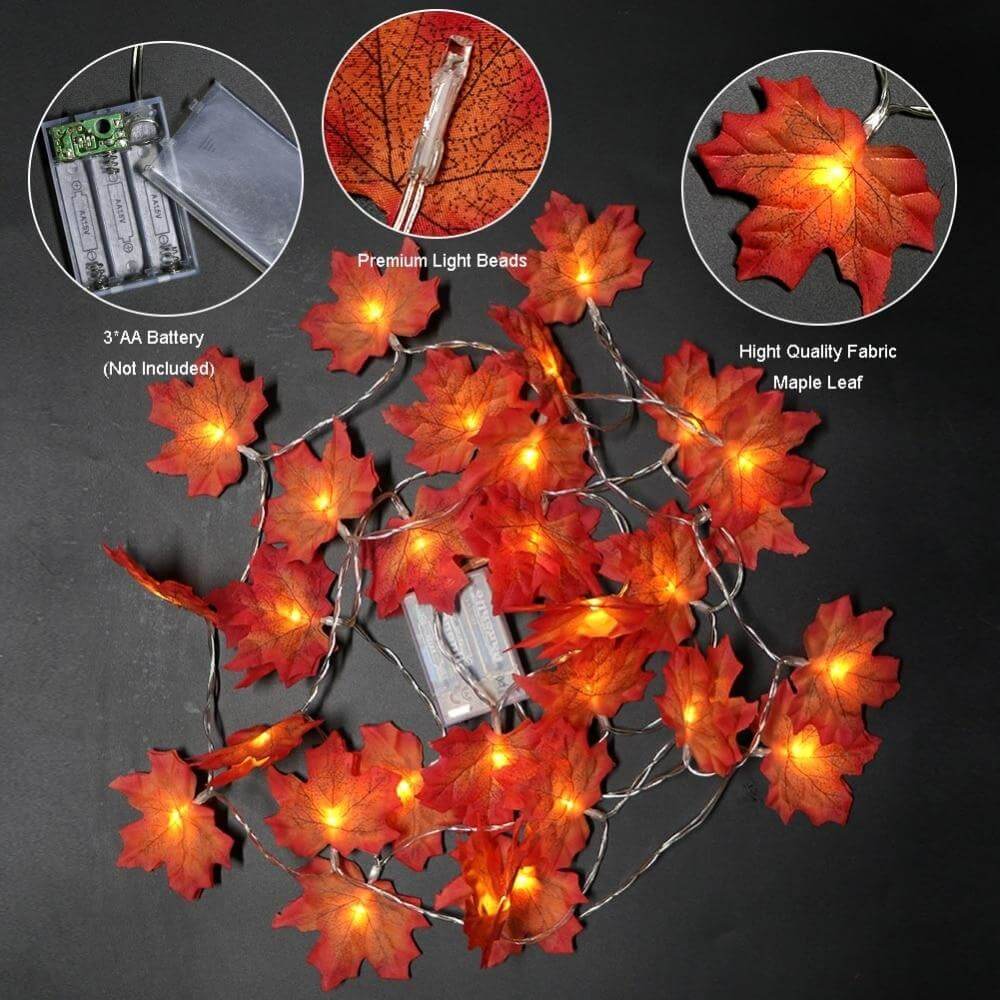 Halloween String Lights Orange Led Maple Ornaments Lighted Garland