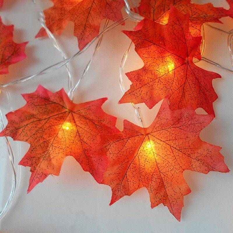 Halloween String Lights Orange Led Maple Ornaments Lighted Garland