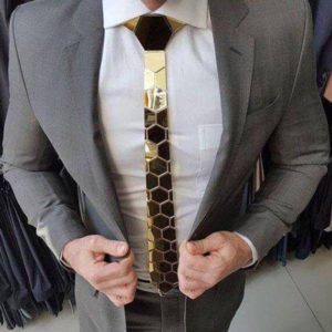 Hex Tie Gold Hex Tie Hexagonal Honeycomb Gold Metal Necktie