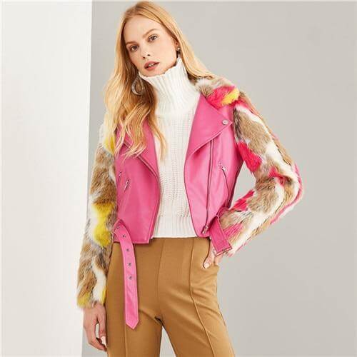 Hot Pink Faux Fur Sleeve Outerwear