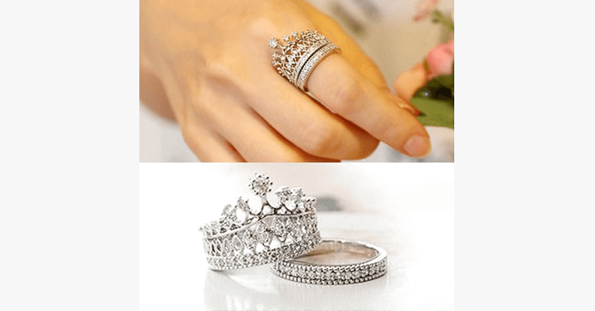 Imperial Crown Ring Set Fashionable Silver Colored Rings In Different Sizes