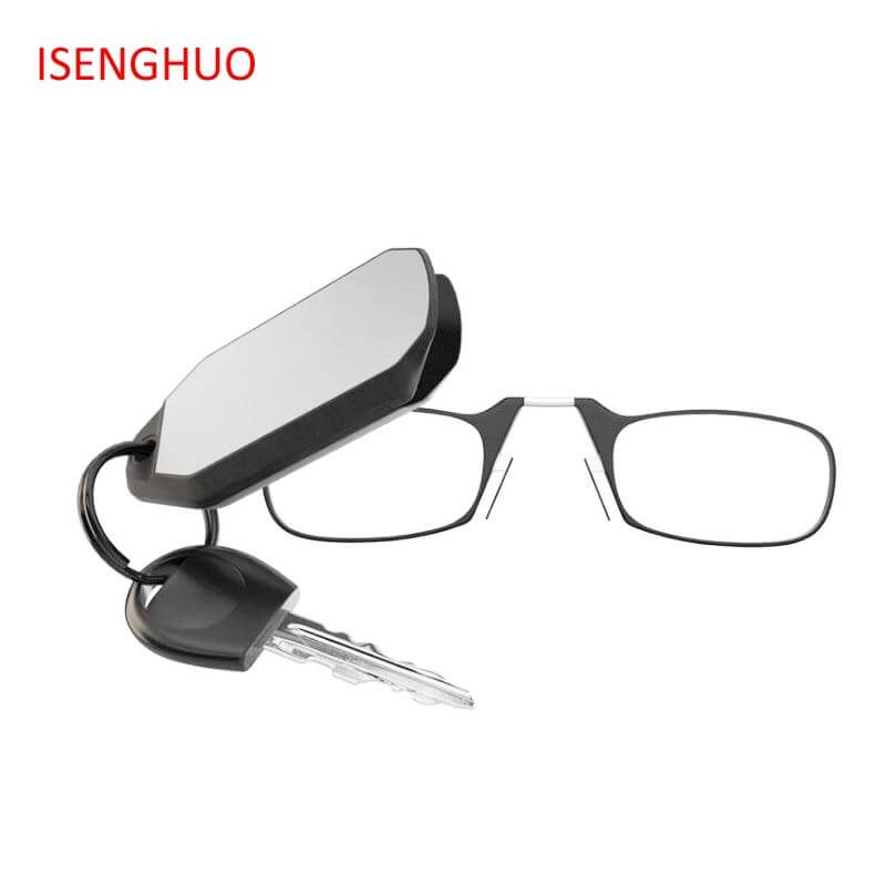 Isenghuo Clip Nose Reading Glasses Magnifier Men Mini Folding Reading Glasses Womens Easy Carry With Key Chain Case