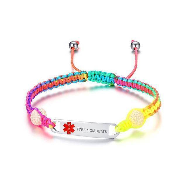 Kids Rainbow Medic Alert Id Bracelet Adjustable