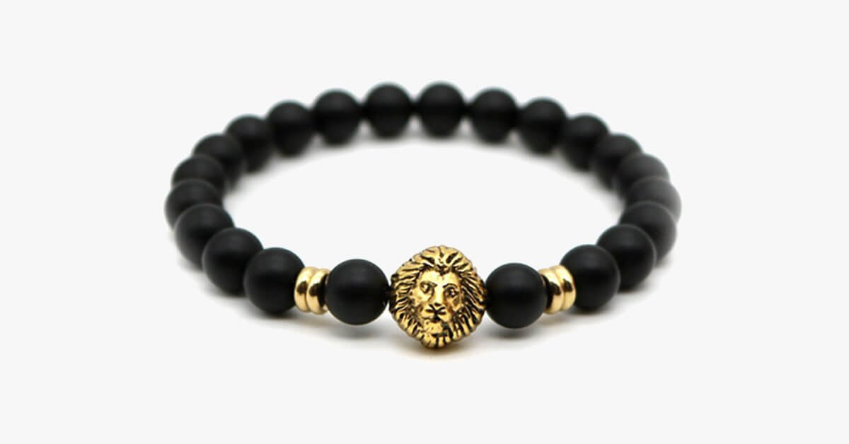 Matte Stone Lion Mens Bracelet