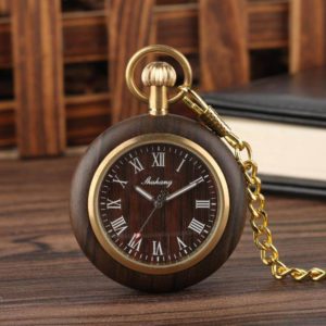 Mens Bamboo Case Pocket Watch Wooden Dial Simple And Fashionable
