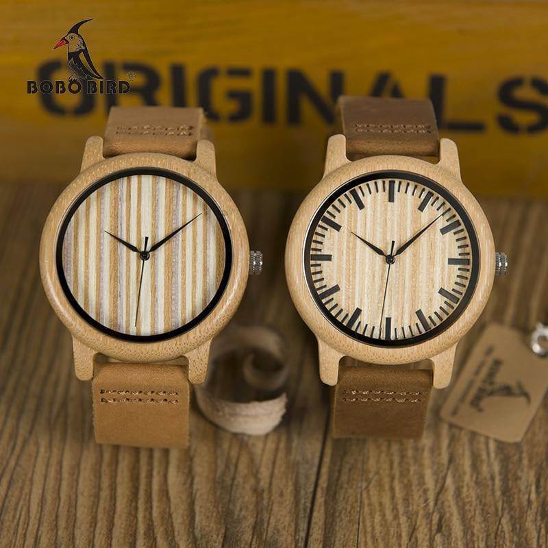 Mens Bamboo Wood Wooden Watch Quartz Watches With Leather Straps And Gift Box
