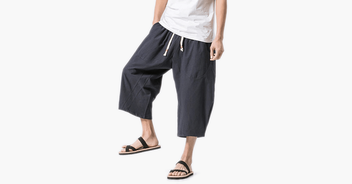 Mens Breathable Cotton Linen Drawstring Casual Shorts