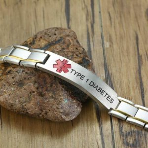 Mens Diabetic Medical Id Bracelet Stainless Steel For Type 1 And Type 2 Diabetes