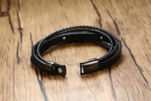 Mens Medic Alert Bracelet Black Genuine Leather