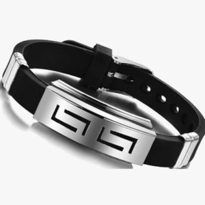 Mens Stainless Steel And Black Rubber Bracelet