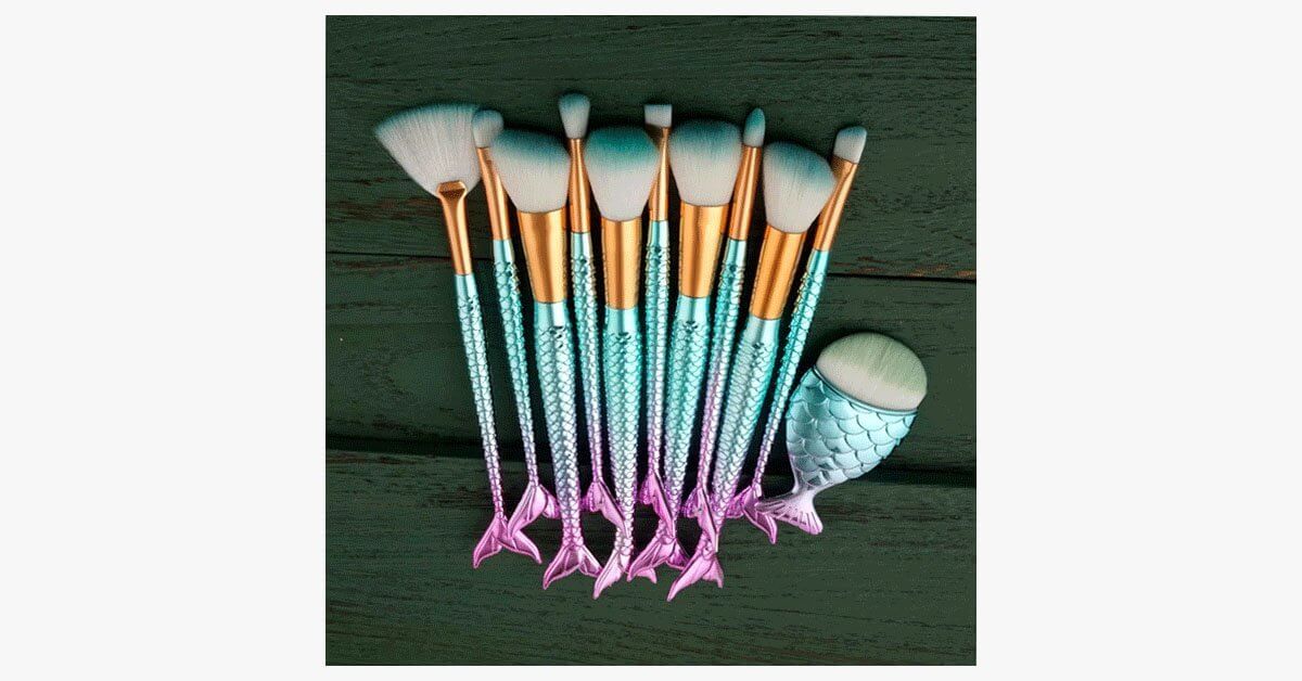 Mermaid Makeup Brush Set With Free Contour Brush Professional Cosmetic Brush For Eyeshadow Eyeliner Blush Concealer