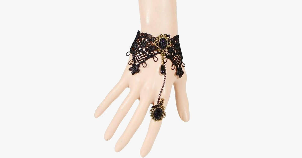 Midnight Lace Ring To Wrist Bracelet