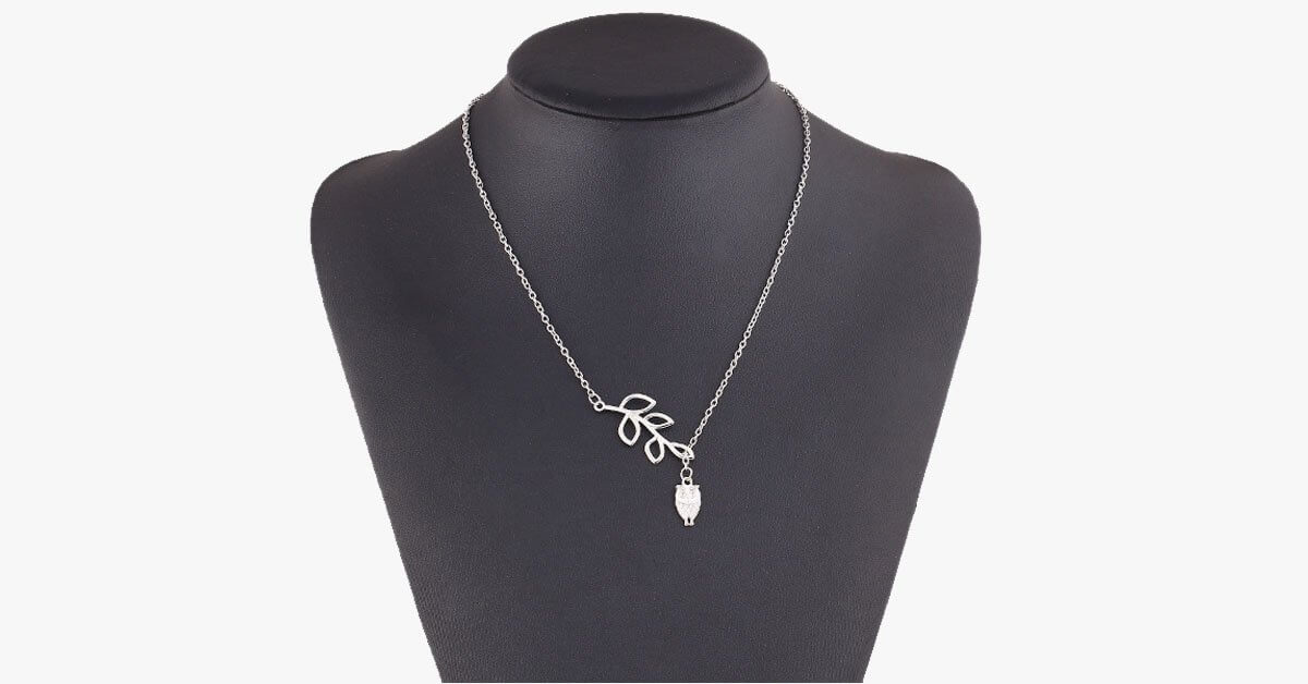 Modern Stylish Hollow Leaf And Owl Charm Necklace