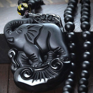 Natural Obsidian Elephant Necklace