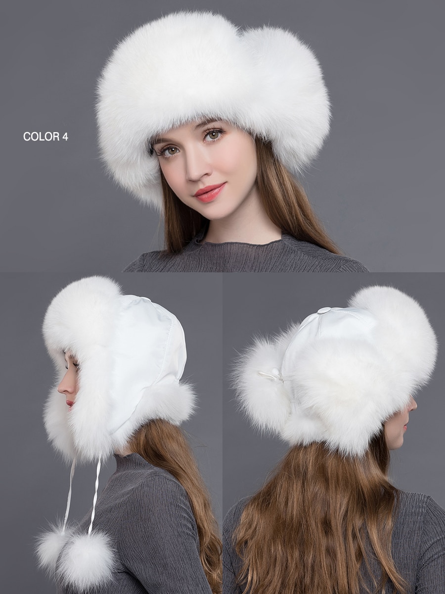 New Arrival Women Natural Raccoon Fox Fur Winter Thick Warm Bomber Hat