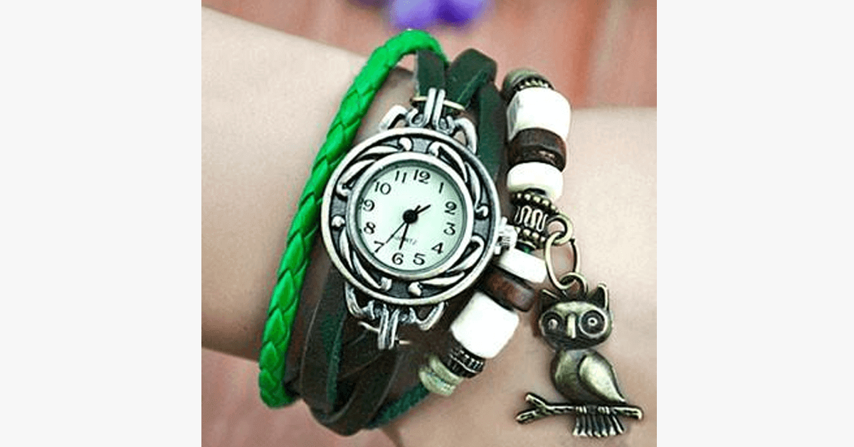 Owl Vintage Wrap Watch With Boho Chic Style Bracelet Woven Cuff Style Bracelet Watch For A Funky Look