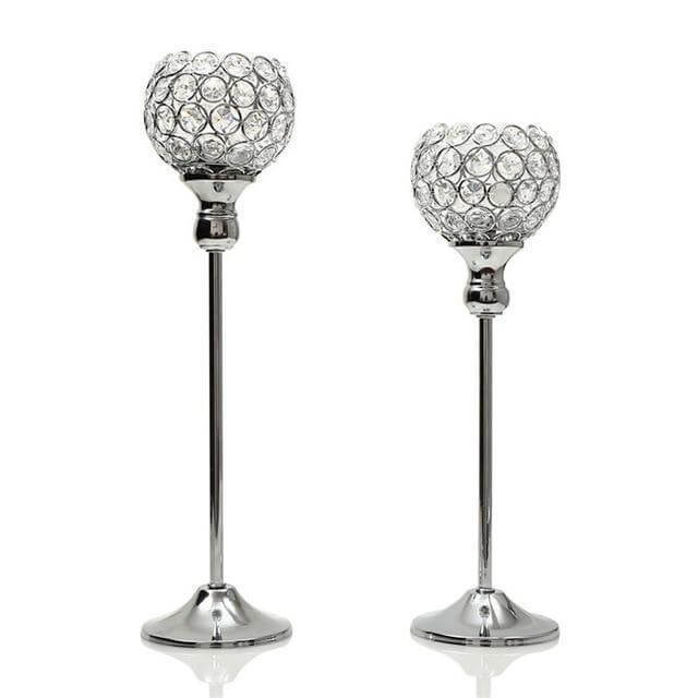 Pair Silver Crystal Vintage Candle Holders Stand Metal Candlesticks Wedding Table Centerpieces Christmas Home Party Decoration