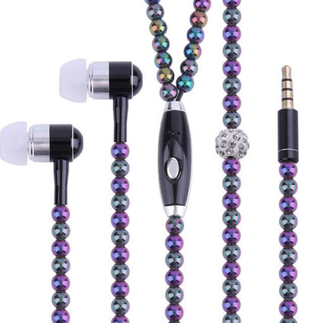 Pearl Headphones Beaded Jewelry Rhinestone Earphones Microphone