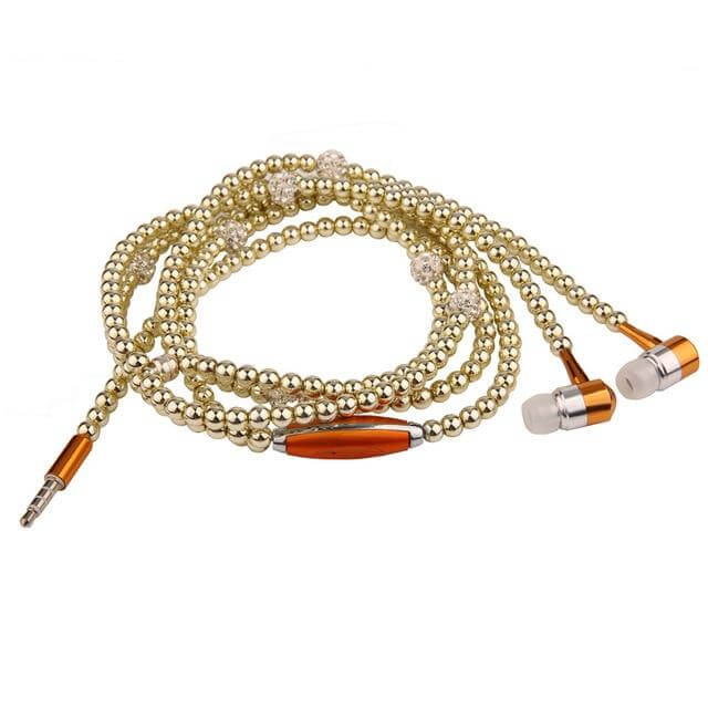 Pearl Headphones Beaded Jewelry Rhinestone Earphones Microphone