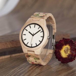 Pine Watch With Floral Wooden Strap Flower Wood Band
