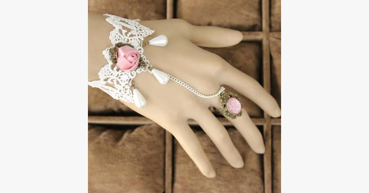 Pink Rose Ring To Wrist Bracelet