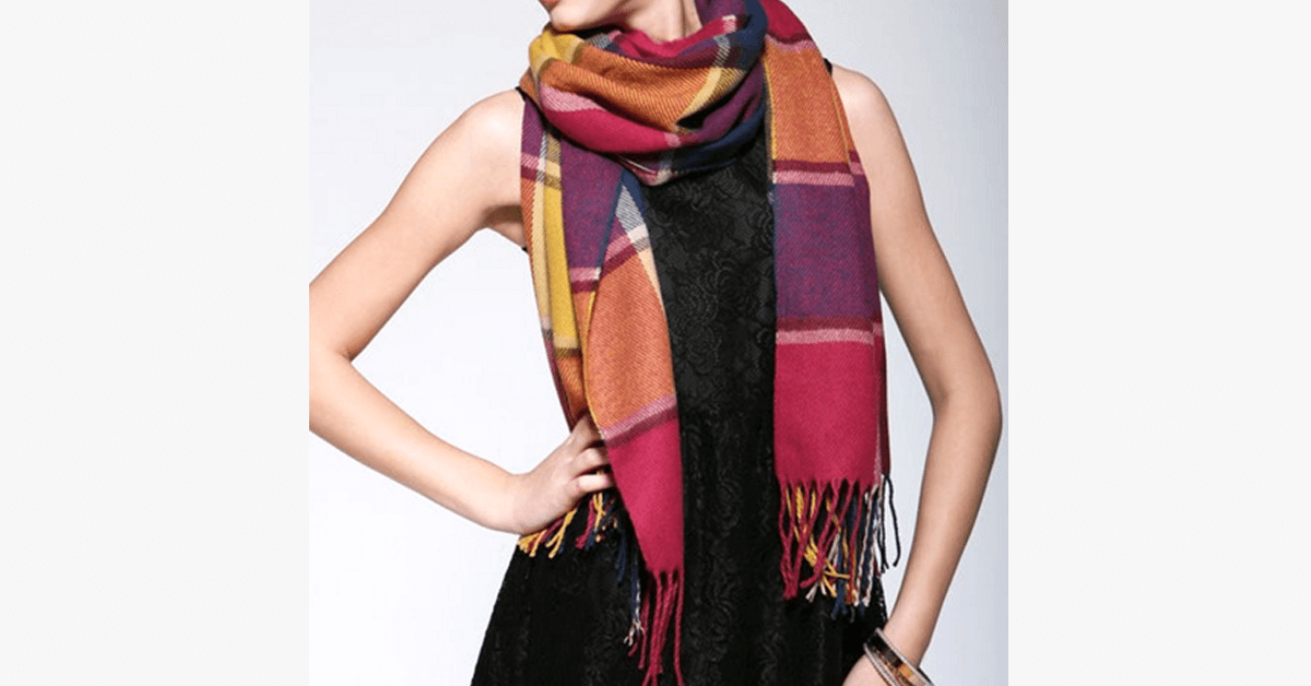 Plaid Style Wool Scarf And Shawl Assorted Colors