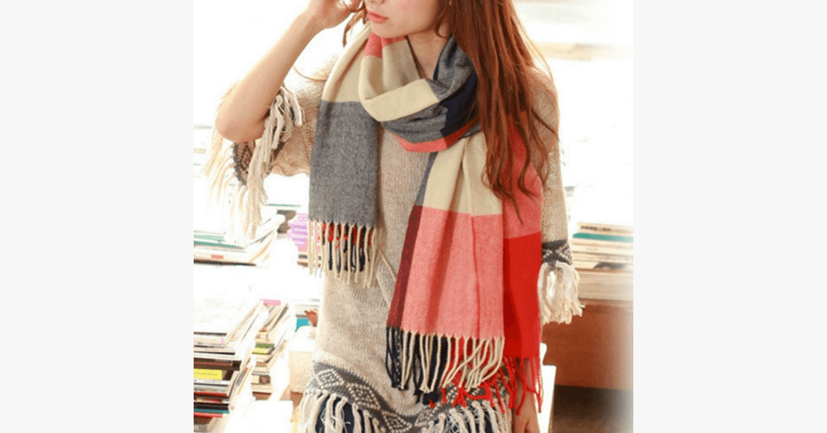 Plaid Style Wool Scarf And Shawl Assorted Colors