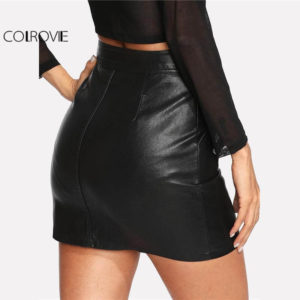 Plain Faux Mini Black Leather Skirt