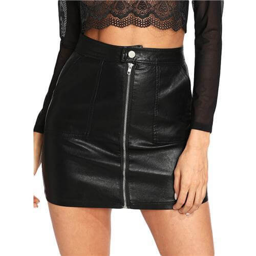 Plain Faux Mini Black Leather Skirt