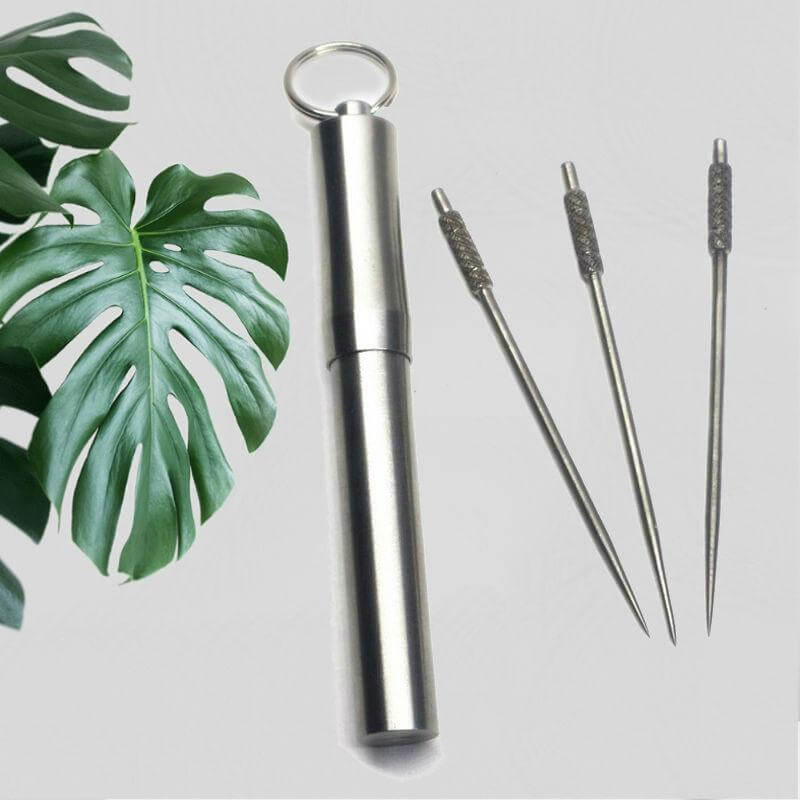 Portable Stainless Steel Waterproof Toothpick Holder Three Reusable Toothpick Set