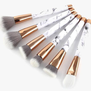 Pro Makeup Brush Set Of 15 With Rose And Marble Pattern Perfect For All Makeup Uses