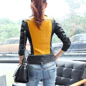 Pu Leather Motorcycle Jacket Patchwork
