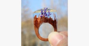 Purple Flower Wood Ring