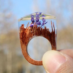 Purple Flower Wood Ring