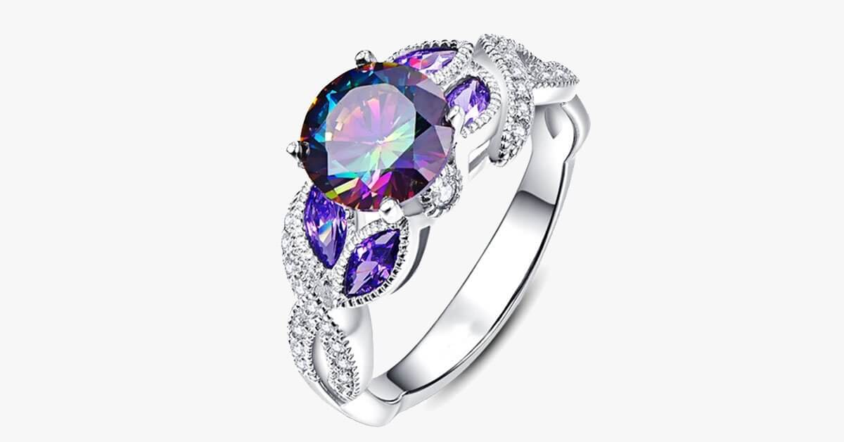 Rainbow Topaz Crystal Ring