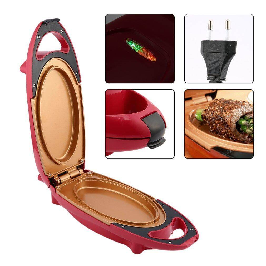 Red Copper Pan Non Stick 5 Minute Chef Double Coated Smokeless Electric Cooker Barbecue Pan For Cooking Meals Snacks Desserts