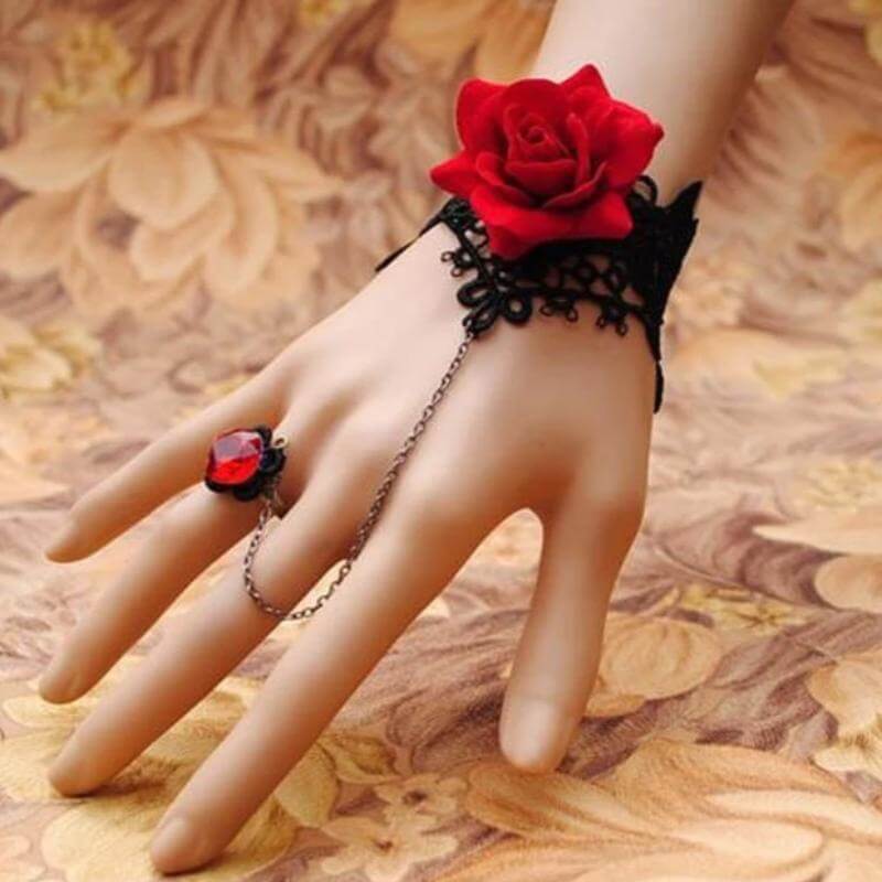 Red Rose Ring To Wrist Bracelet